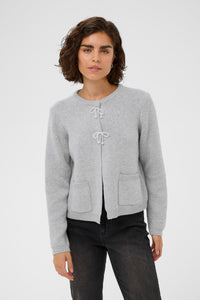 Kaffe Kabowie Grey Melange Pearl Bow Knitted Cardigan, 10510901