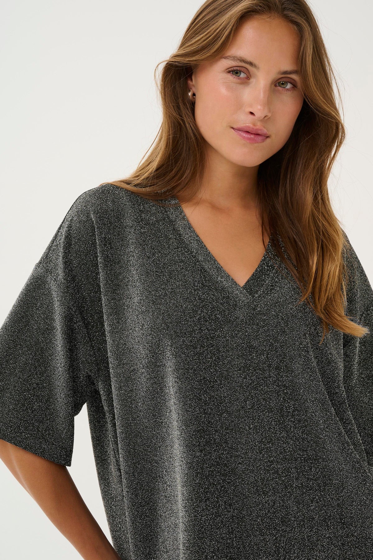 Kaffe KaRita Silver Metallic Glitter Oversized T-Shirt
