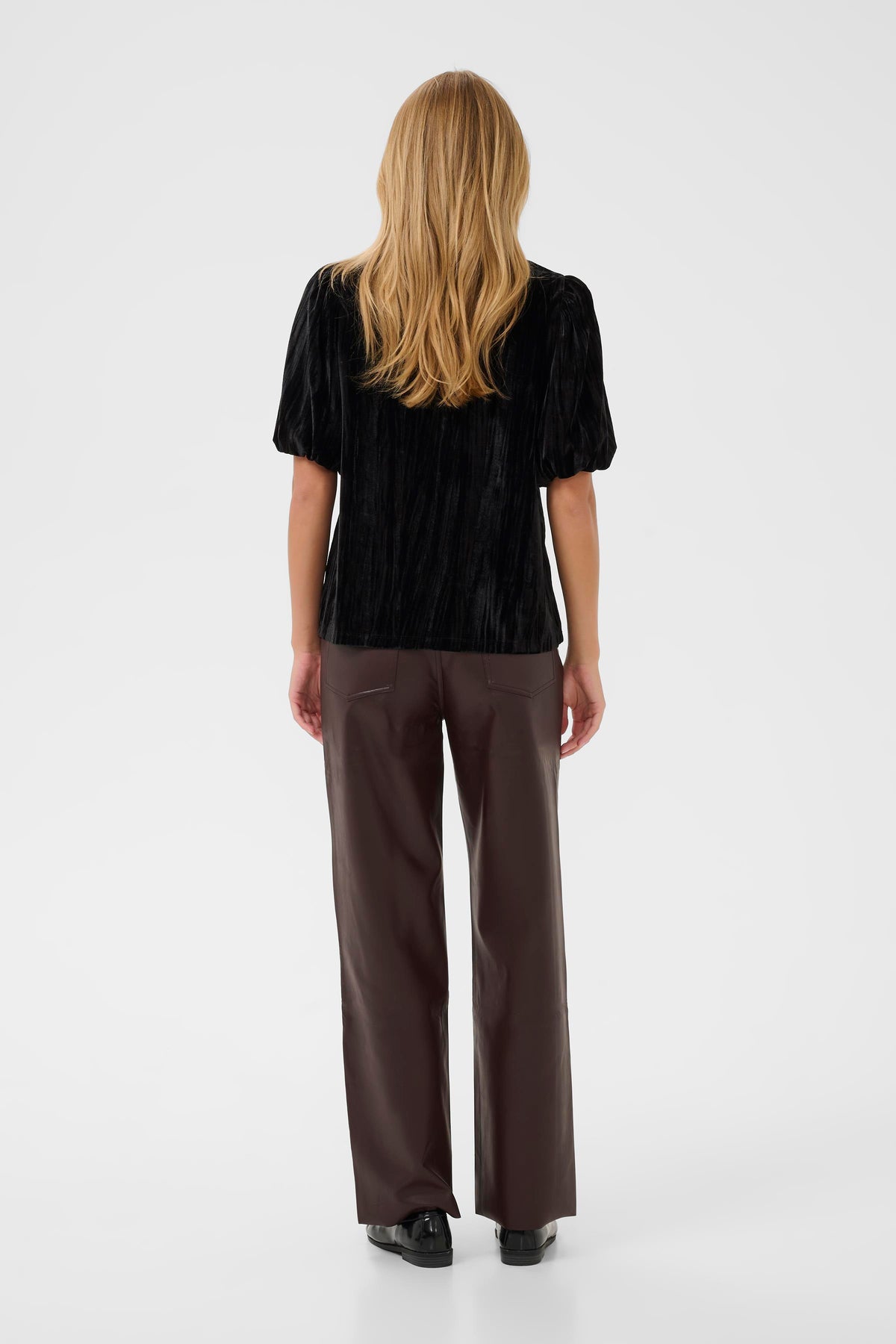 KAFFE Kaelva Black Velvet V-Neck Blouse