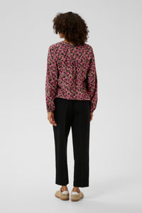 Kaffe KaBella Pink/Khaki Floral Printed V-Neck Blouse, 10511035