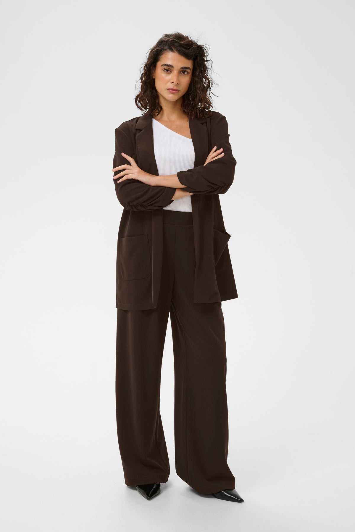 Kaffe KaPhoebe Coffee Bean Wide Leg Trousers, 10511095