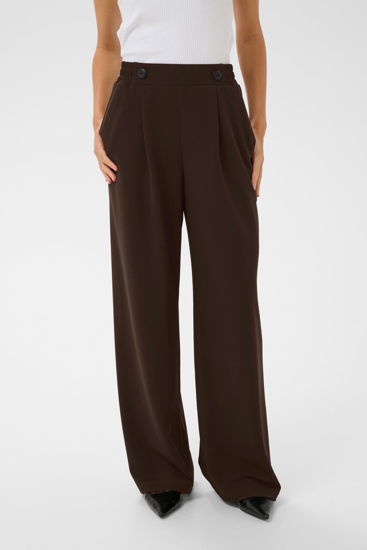 Kaffe KaPhoebe Coffee Bean Wide Leg Trousers, 10511095