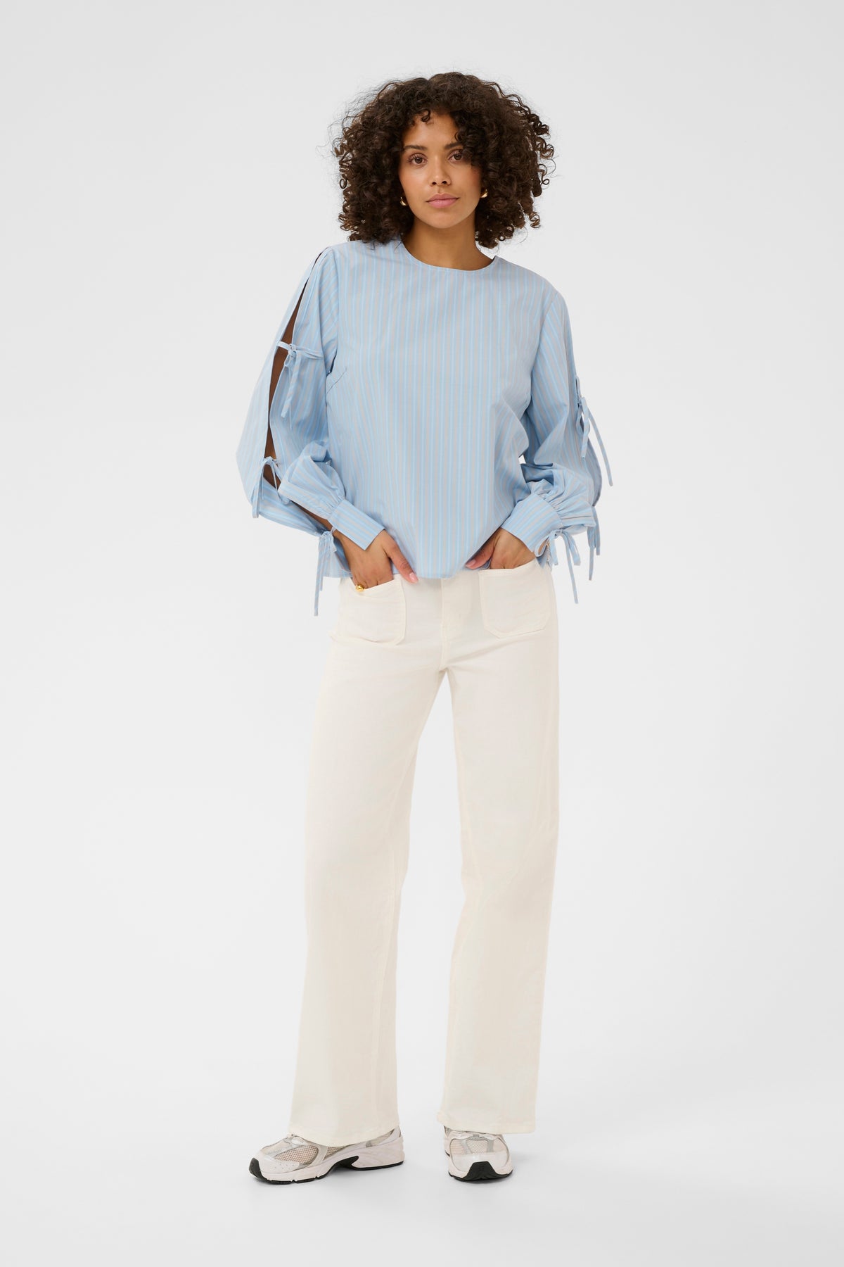 Kaffe Kalevia Blue Striped Blouse with Bow Detailing, 10511103