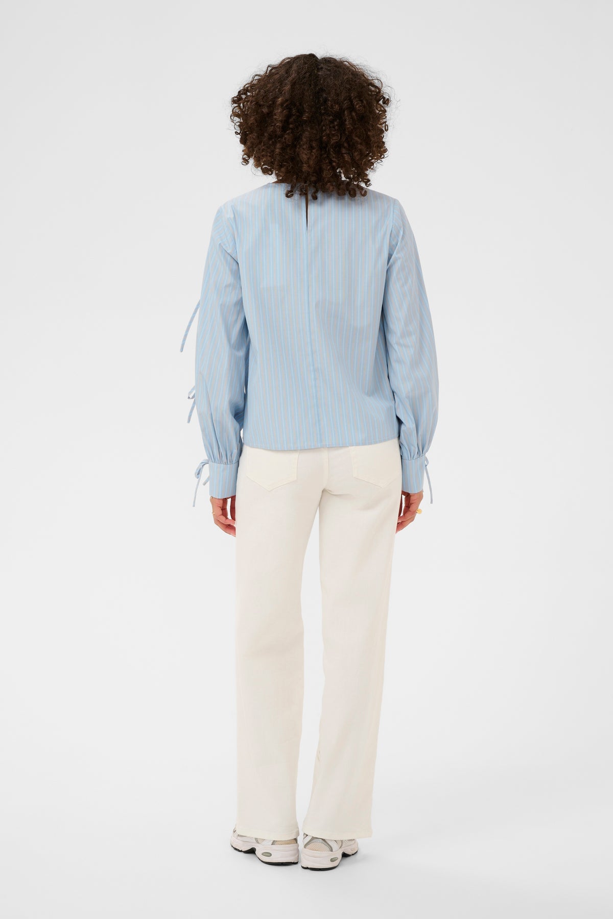 Kaffe Kalevia Blue Striped Blouse with Bow Detailing, 10511103
