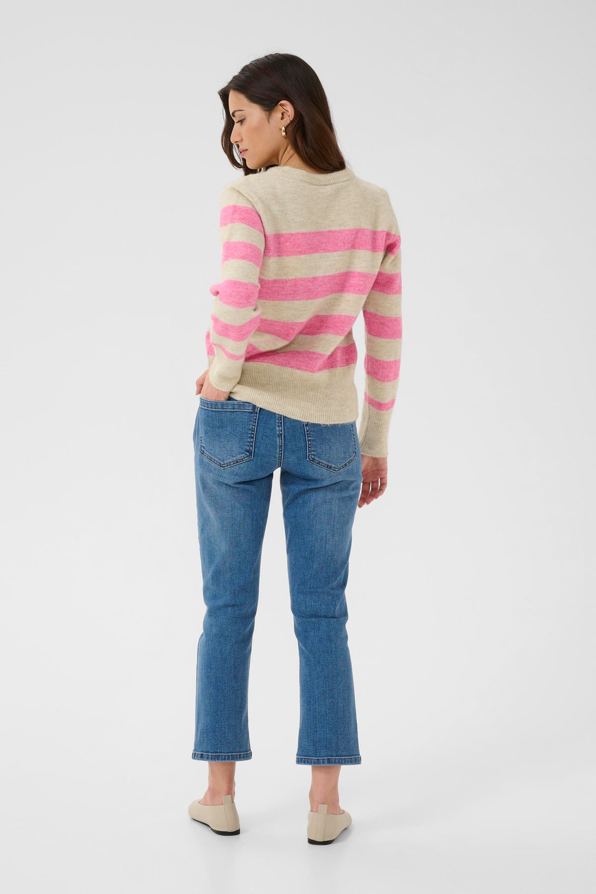 Kaffe Kaniel Beige Melange/Power Pink Striped Supersoft Knit, 10511212