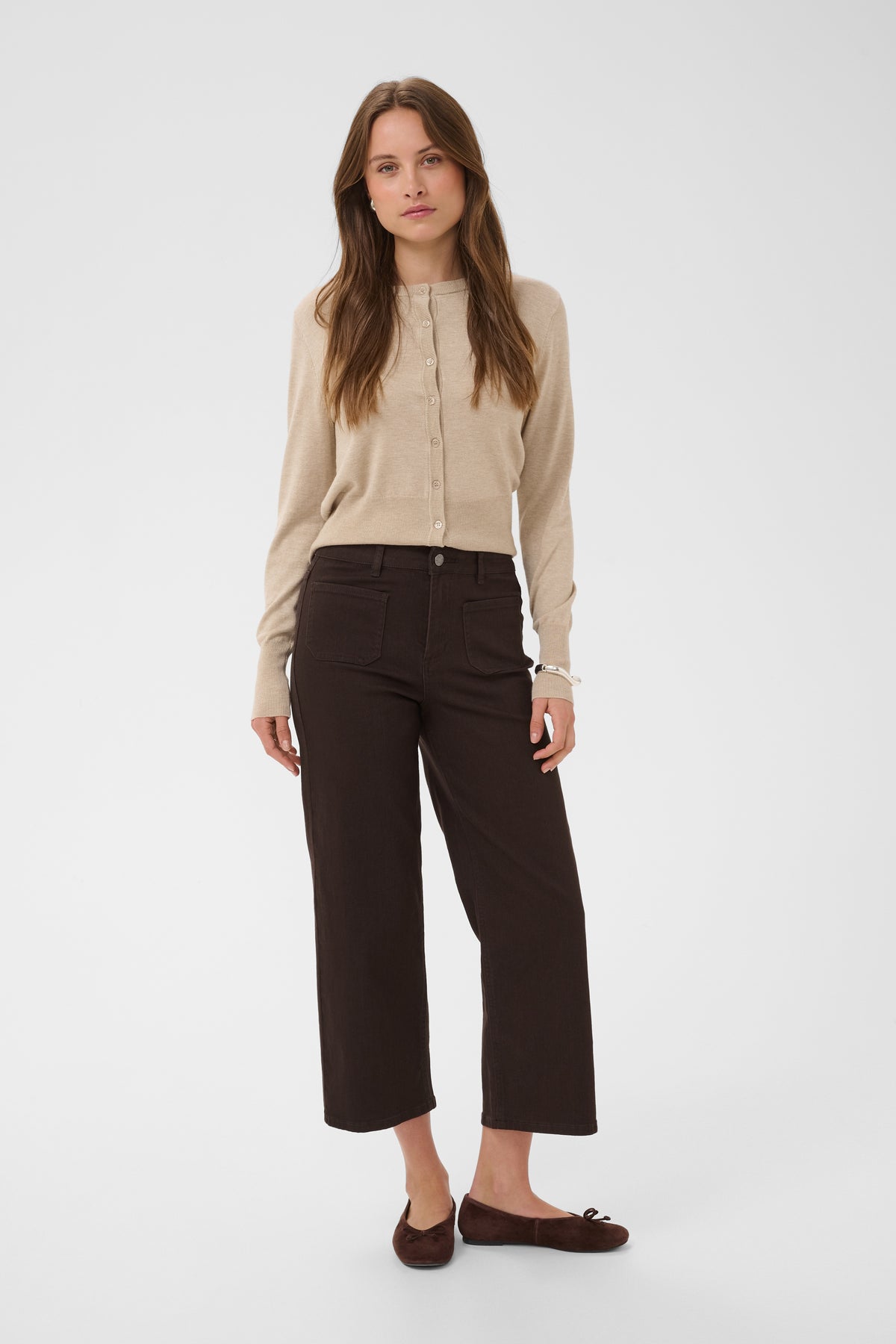 Kaffe Kabrook Coffee Bean Cropped Wide Leg Jeans, 10511431