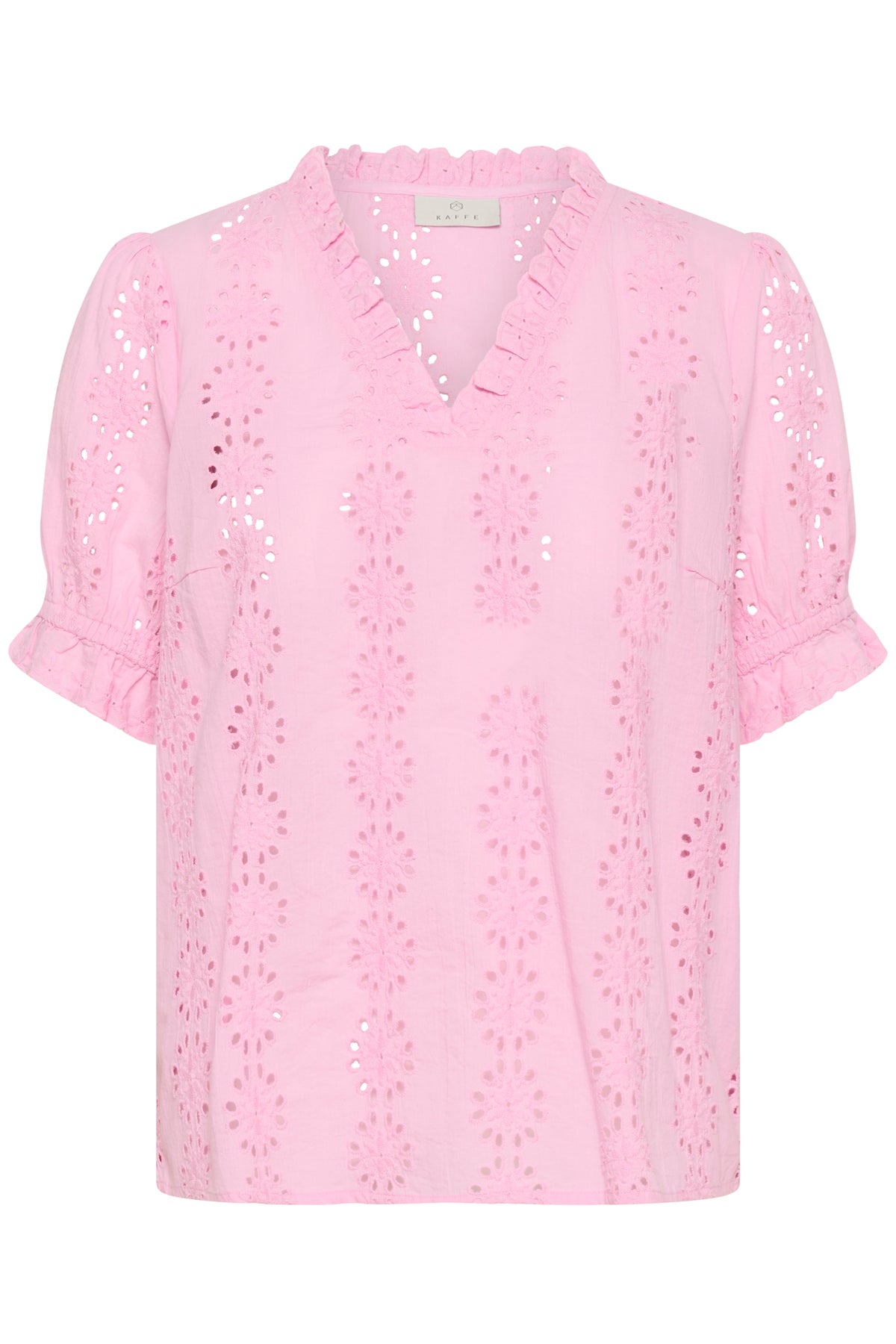 Kaffe Kadona Pink Frosting Embroidered V-Neck Blouse
