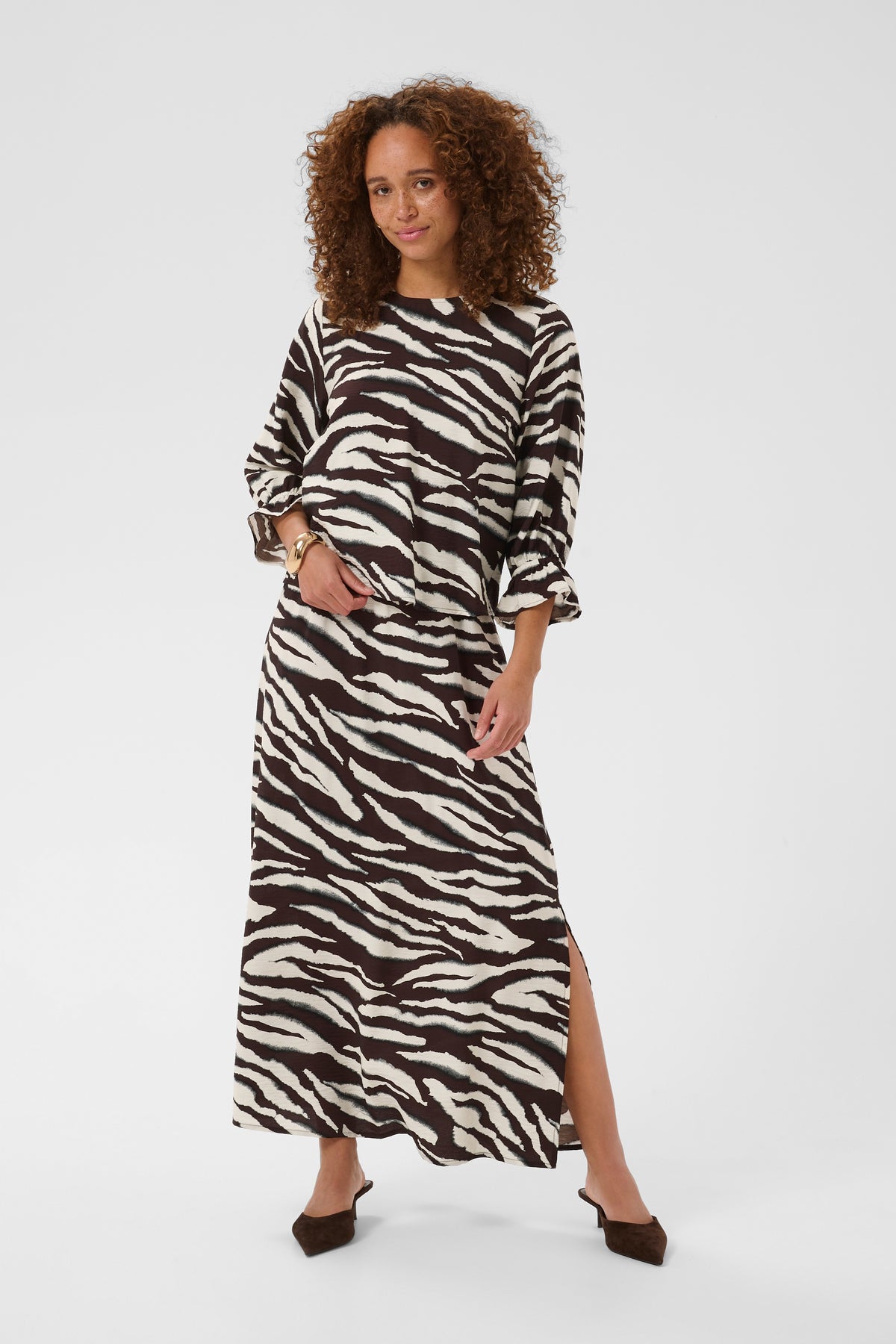 Kaffe KaViky Coffee Bean/Turtledove Animal Print Blouse, 10511735