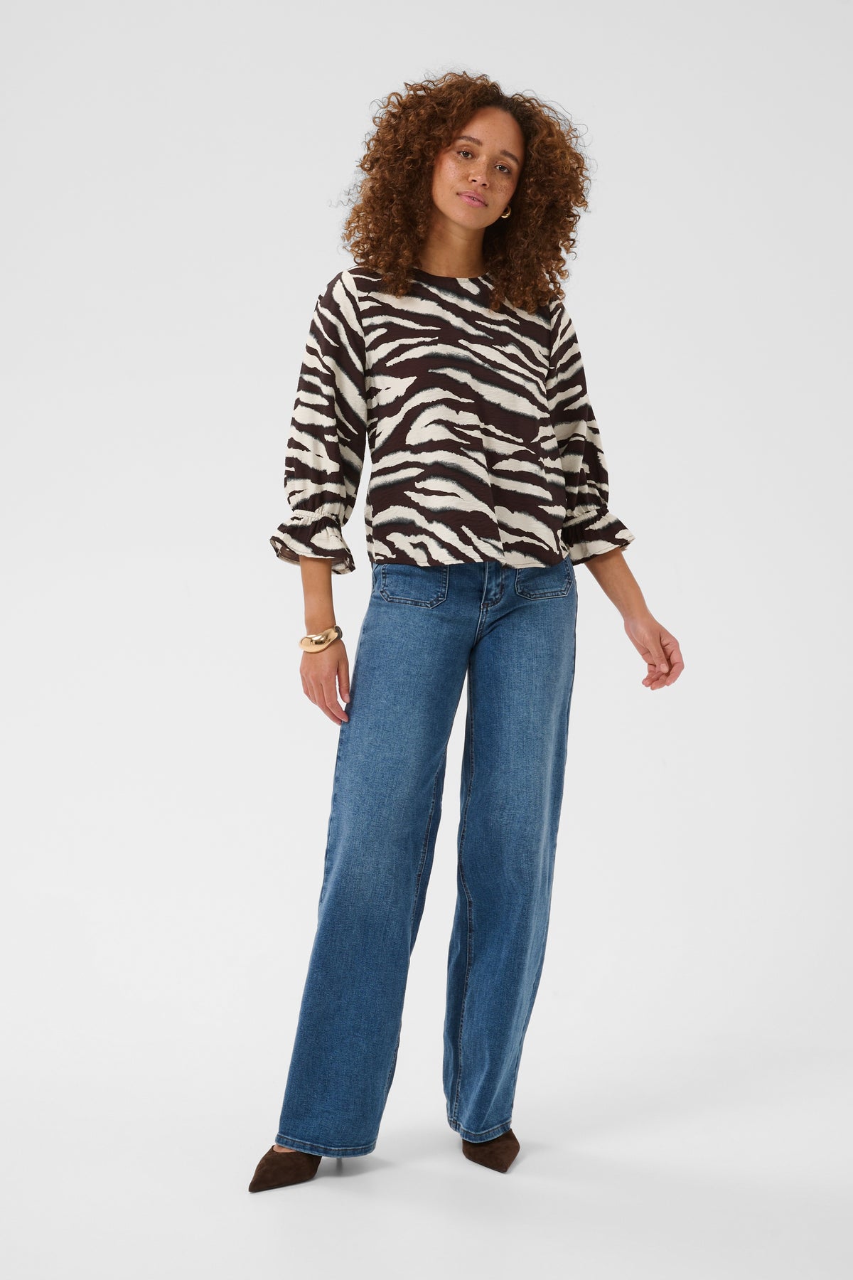 Kaffe KaViky Coffee Bean/Turtledove Animal Print Blouse, 10511735