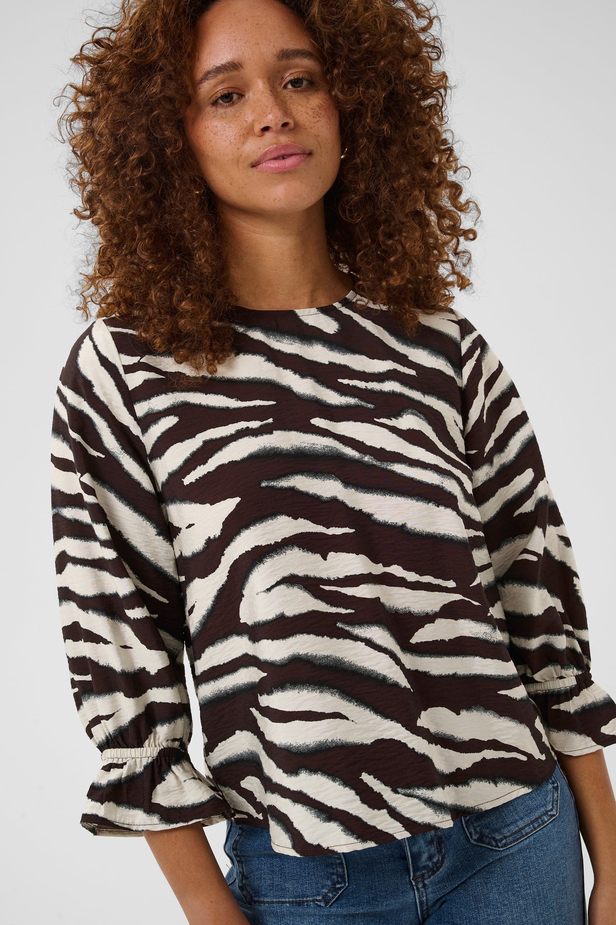 Kaffe KaViky Coffee Bean/Turtledove Animal Print Blouse, 10511735