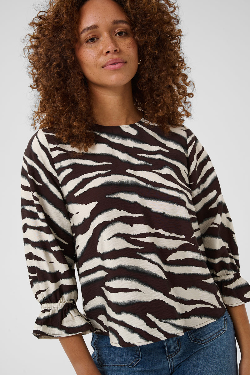 Kaffe KaViky Coffee Bean/Turtledove Animal Print Blouse, 10511735