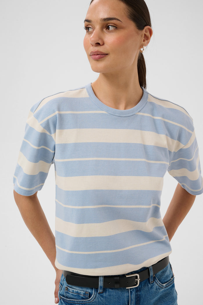 Kaffe Kawinny Blue Fog Oversized Stripe T-Shirt