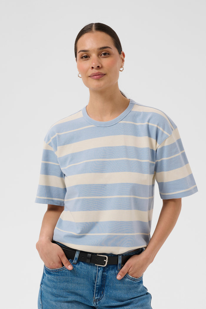 Kaffe Kawinny Blue Fog Oversized Stripe T-Shirt