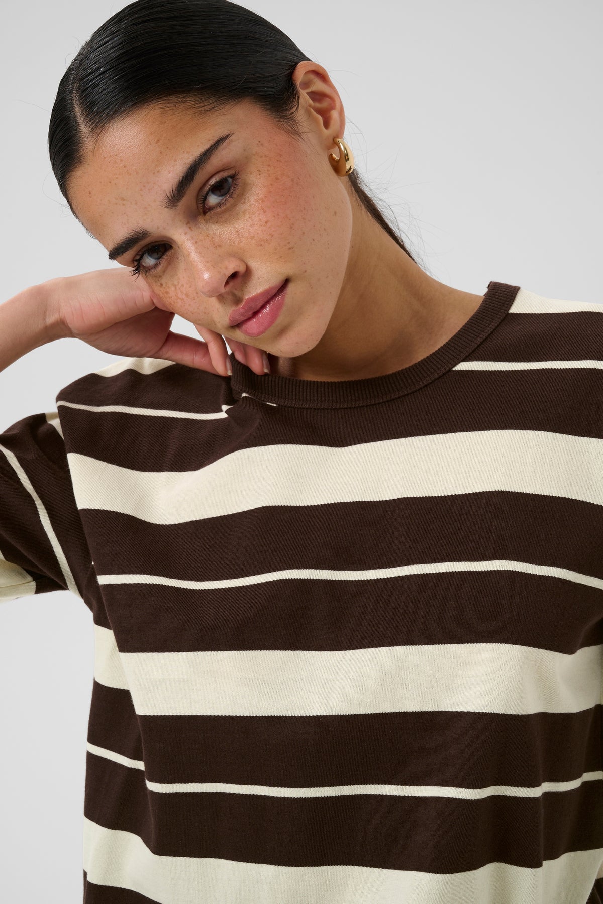 Kaffe Kawinny Coffee Bean Oversized Stripe T-Shirt