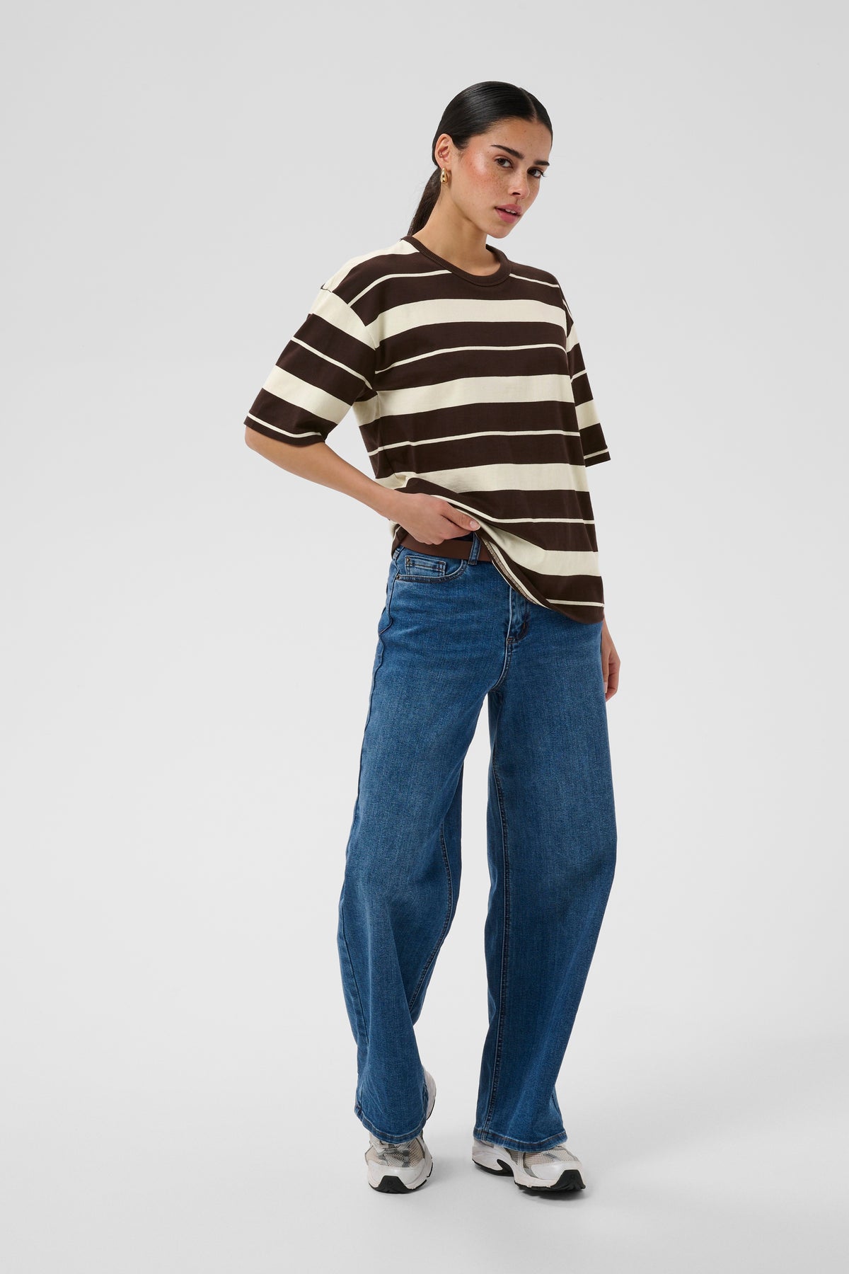 Kaffe Kawinny Coffee Bean Oversized Stripe T-Shirt