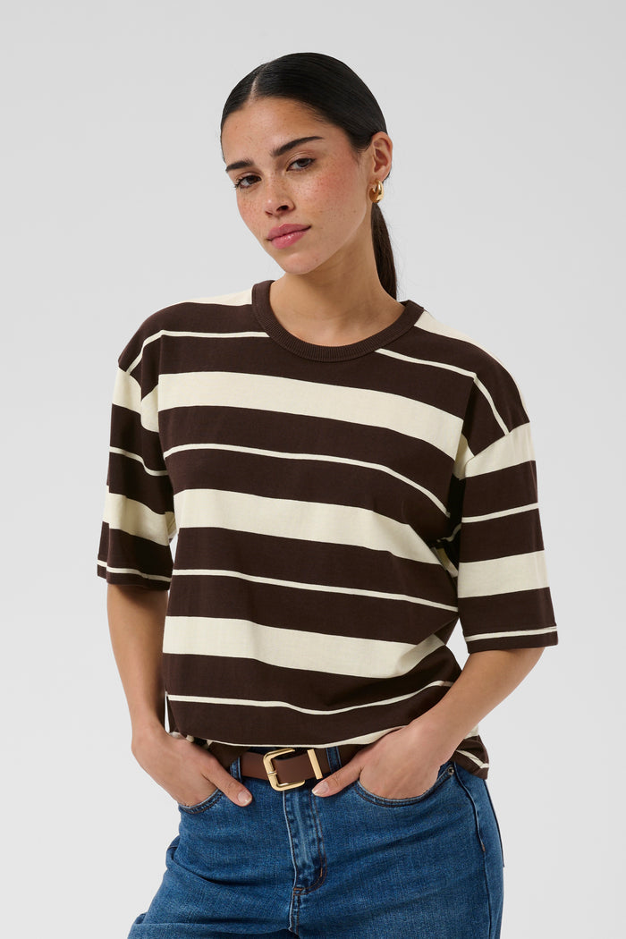Kaffe Kawinny Coffee Bean Oversized Stripe T-Shirt