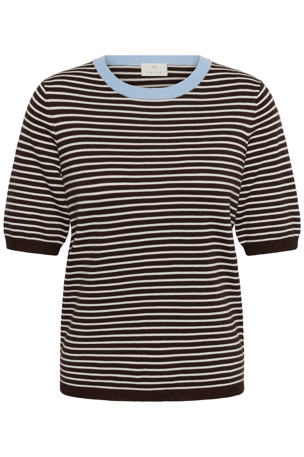 Kaffe Kalizza Coffee Bean/Turtledove Striped Knit with Blue Fog Trim, 10512365