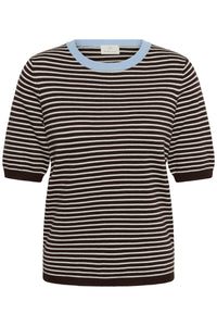 Kaffe Kalizza Coffee Bean/Turtledove Striped Knit with Blue Fog Trim, 10512365