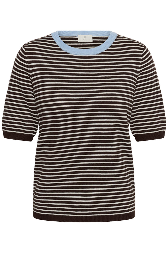 Kaffe Kalizza Coffee Bean/Turtledove Striped Knit with Blue Fog Trim, 10512365