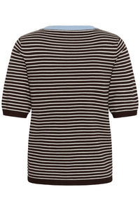 Kaffe Kalizza Coffee Bean/Turtledove Striped Knit with Blue Fog Trim, 10512365