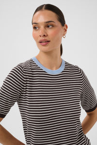 Kaffe Kalizza Coffee Bean/Turtledove Striped Knit with Blue Fog Trim, 10512365