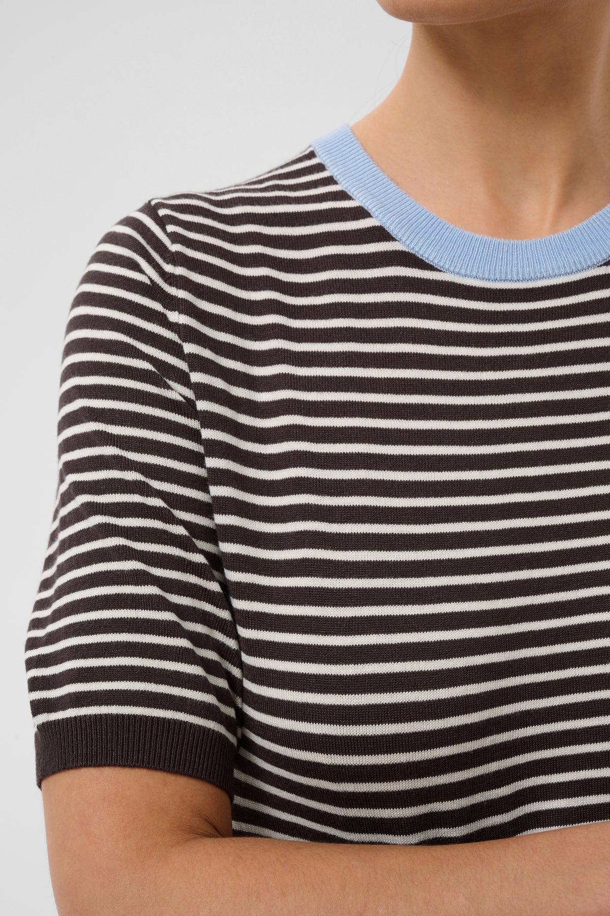 Kaffe Kalizza Coffee Bean/Turtledove Striped Knit with Blue Fog Trim, 10512365