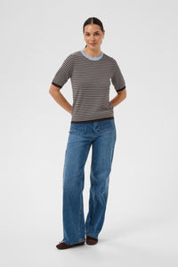 Kaffe Kalizza Coffee Bean/Turtledove Striped Knit with Blue Fog Trim, 10512365