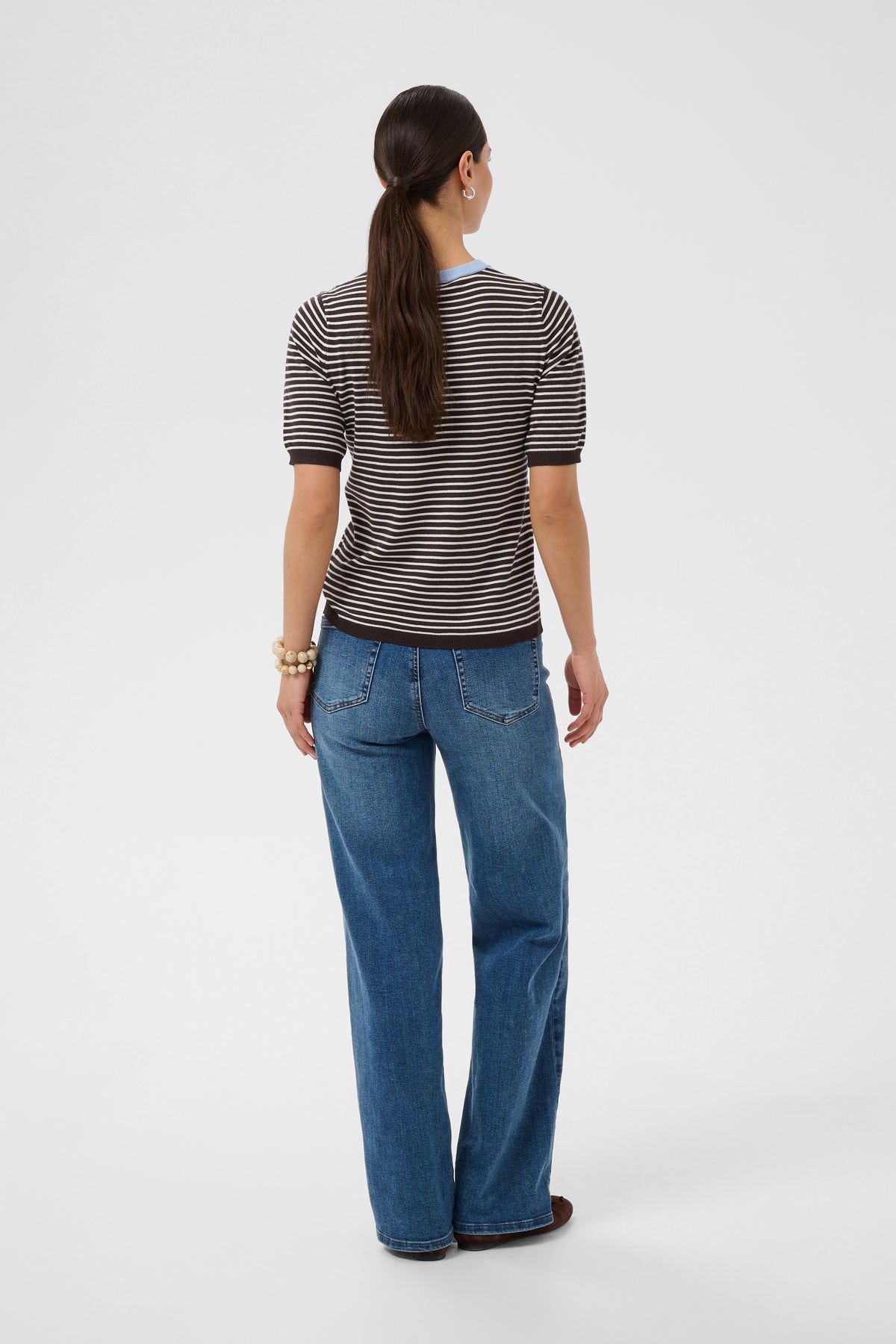 Kaffe Kalizza Coffee Bean/Turtledove Striped Knit with Blue Fog Trim, 10512365