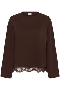 Kaffe Kasophie Coffee Bean Lace Trim Sweatshirt