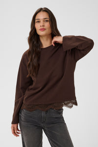 Kaffe Kasophie Coffee Bean Lace Trim Sweatshirt