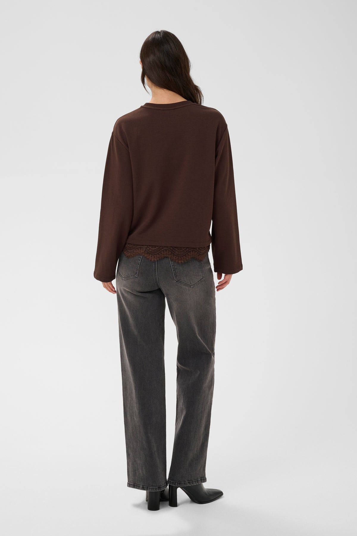 Kaffe Kasophie Coffee Bean Lace Trim Sweatshirt