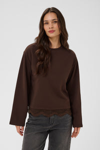 Kaffe Kasophie Coffee Bean Lace Trim Sweatshirt