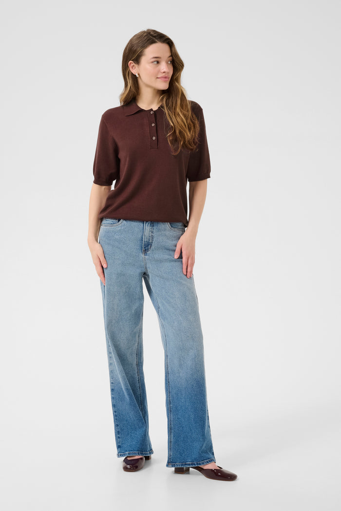 Kaffe Kalizza Fudge Burgundy Knitted Polo Top