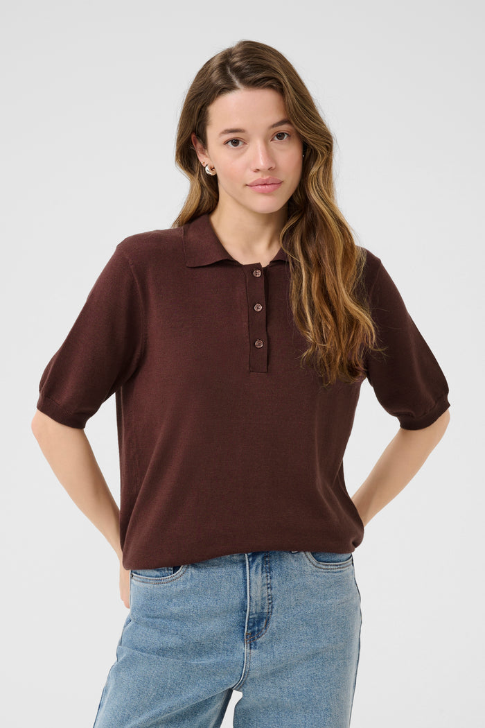 Kaffe Kalizza Fudge Burgundy Knitted Polo Top