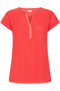 Fransa FrZawov Hibiscus Red V-Neck Top, 20603737
