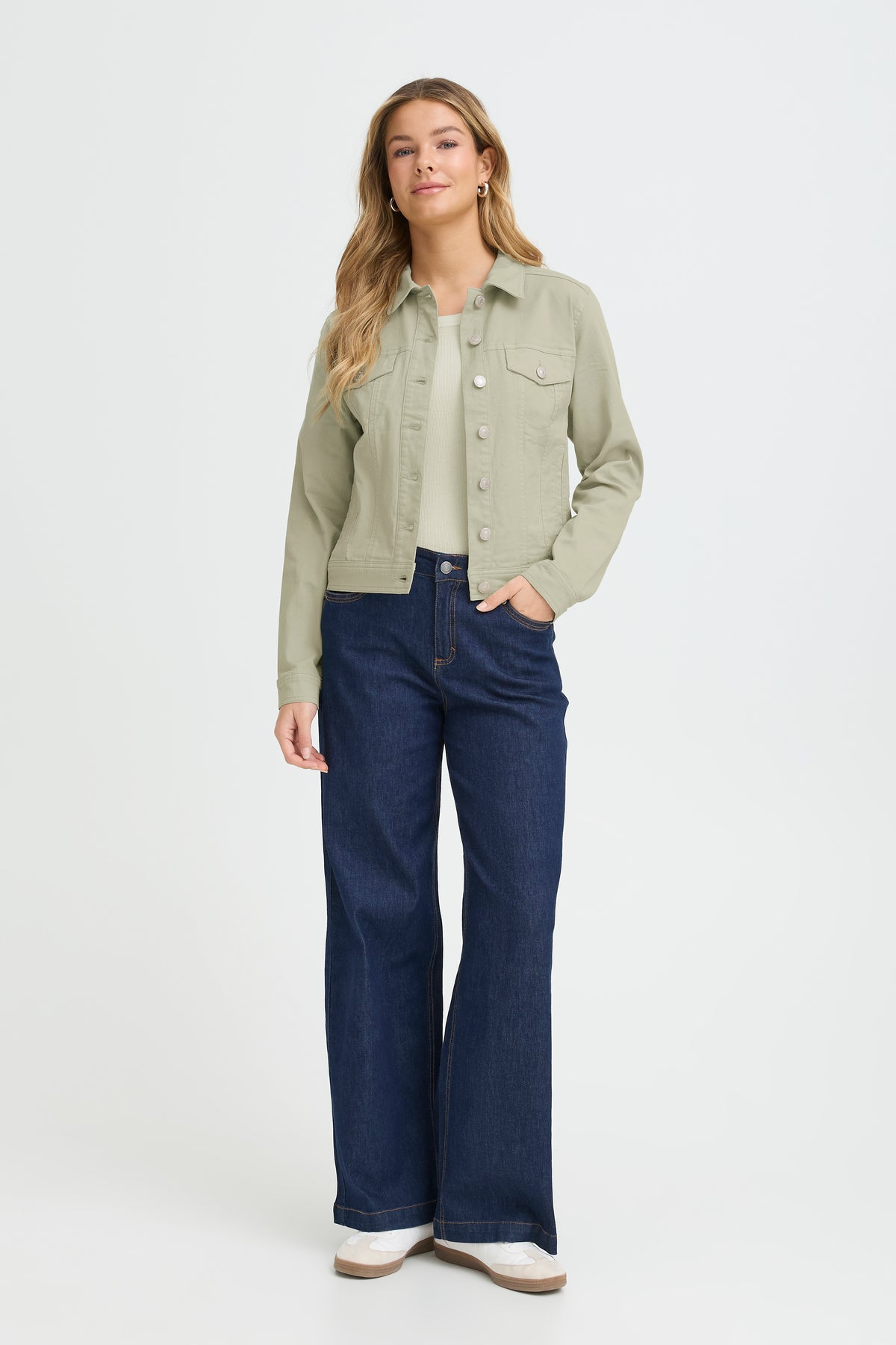 Fransa FrVotwill Desert Sage Soft Stretch Denim Jacket, 20609189