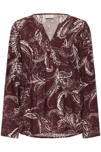 Fransa FrKiki Fudge Burgundy Paisley Dot V-Neck Blouse, 20612662