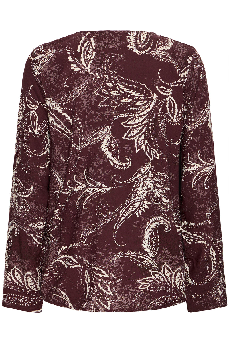 Fransa FrKiki Fudge Burgundy Paisley Dot V-Neck Blouse, 20612662