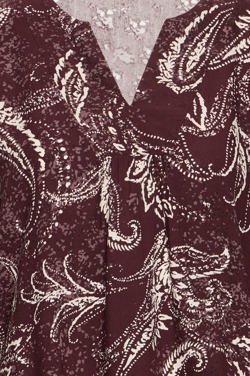 Fransa FrKiki Fudge Burgundy Paisley Dot V-Neck Blouse, 20612662