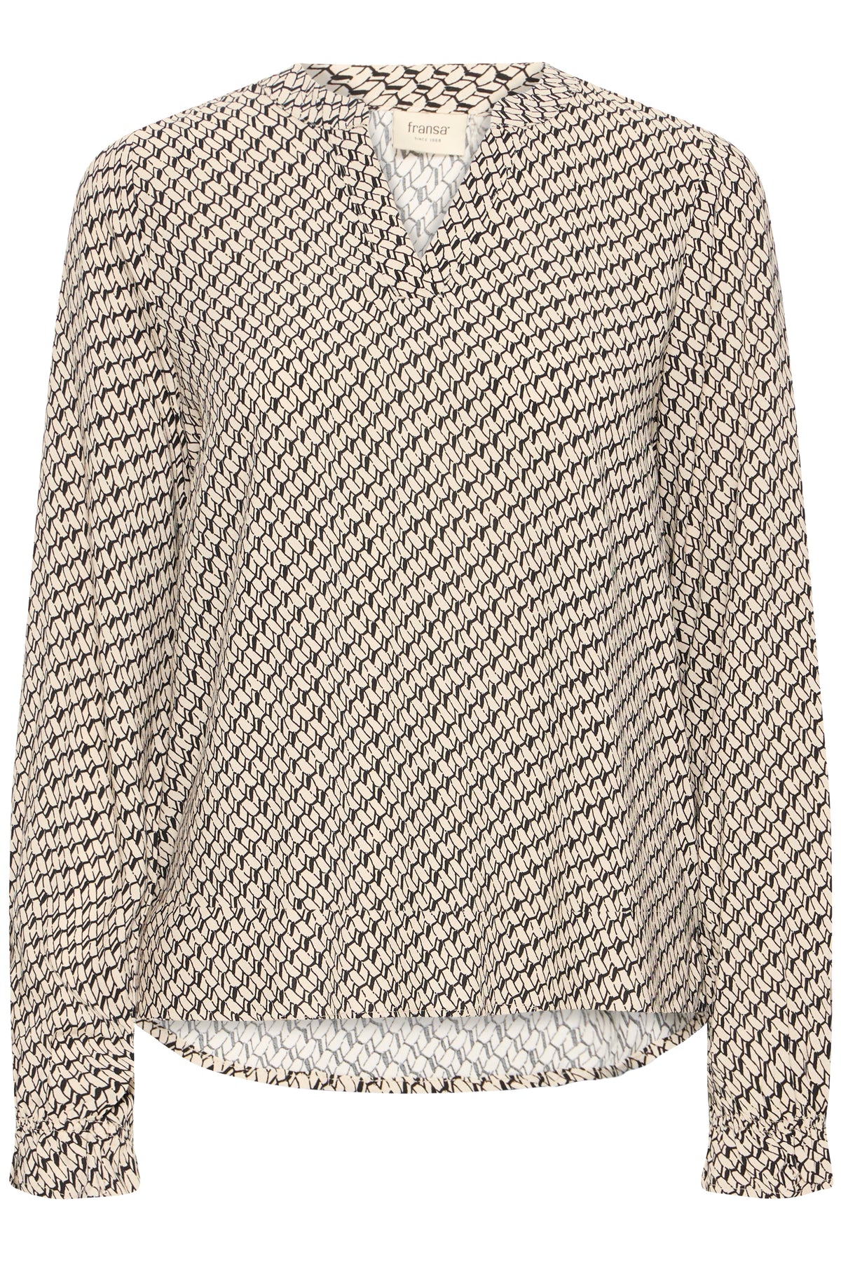 Fransa FrFlowy Feather Beige Abstract Printed V-Neck Top, 20614106