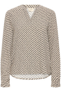 Fransa FrFlowy Feather Beige Abstract Printed V-Neck Top, 20614106