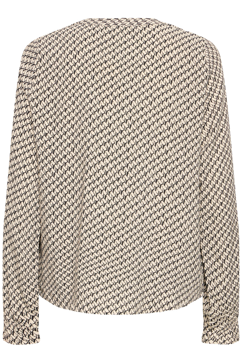 Fransa FrFlowy Feather Beige Abstract Printed V-Neck Top, 20614106