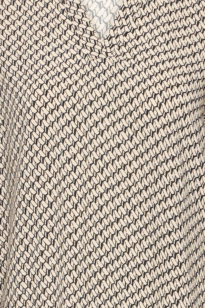 Fransa FrFlowy Feather Beige Abstract Printed V-Neck Top, 20614106