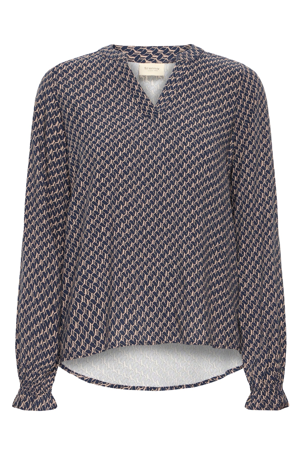 Fransa FrFlowy Desert Taupe Abstract Printed V-Neck Top, 20614106