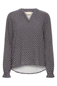 Fransa FrFlowy Desert Taupe Abstract Printed V-Neck Top, 20614106