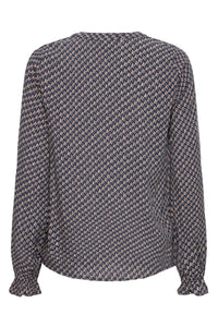 Fransa FrFlowy Desert Taupe Abstract Printed V-Neck Top, 20614106