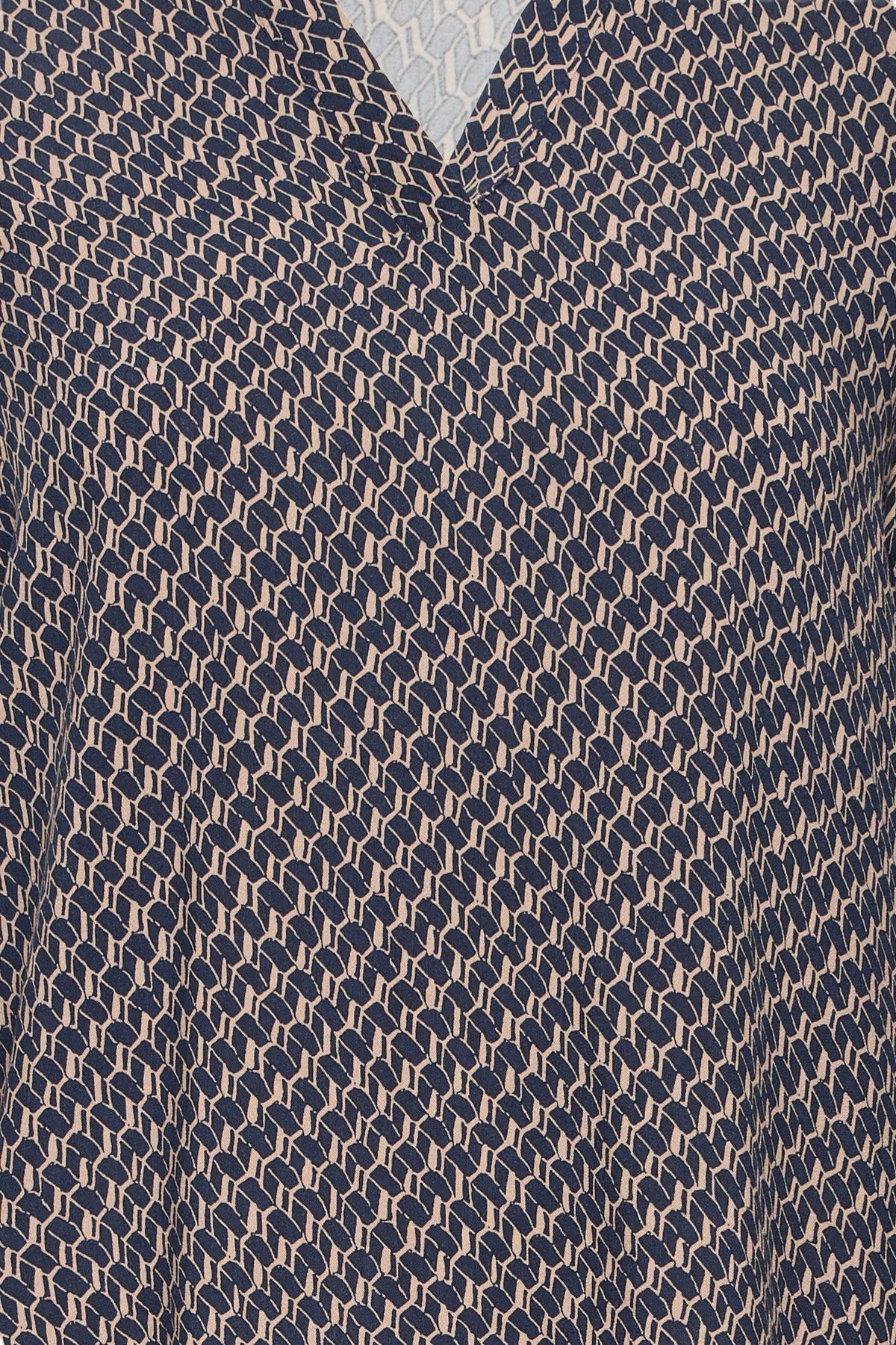 Fransa FrFlowy Desert Taupe Abstract Printed V-Neck Top, 20614106