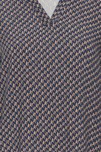 Fransa FrFlowy Desert Taupe Abstract Printed V-Neck Top, 20614106