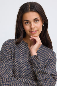 Fransa FrFlowy Desert Taupe Abstract Printed V-Neck Top