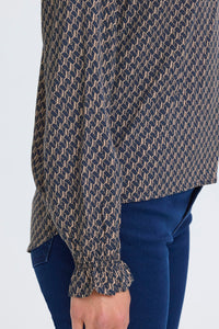 Fransa FrFlowy Desert Taupe Abstract Printed V-Neck Top